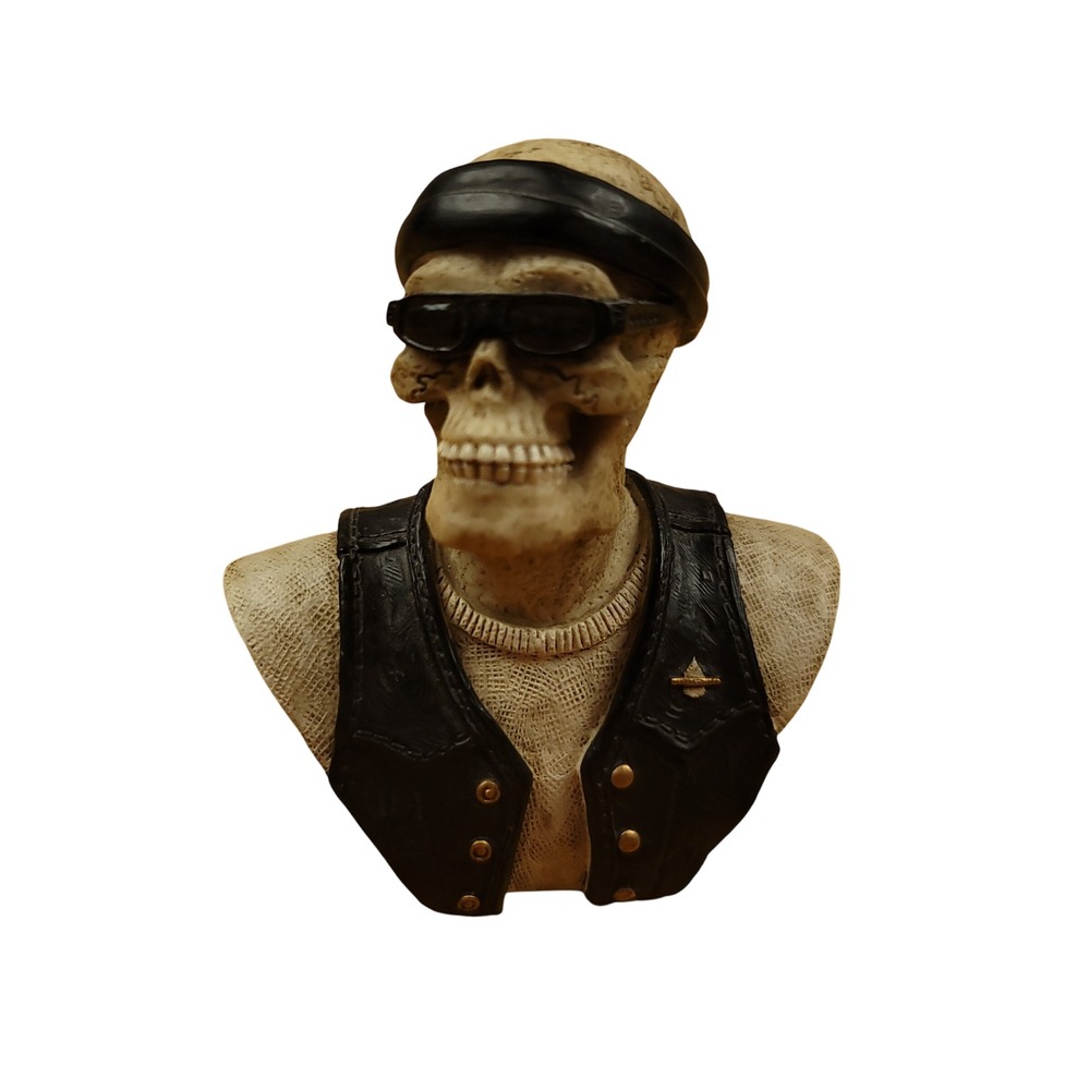 Summit Collection Skeleton Bust Statue Biker Skull Sunglasses‎ Bandana Vest